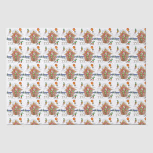 Santa in Gingerbread House Elves with Candy Canes Tissue Paper