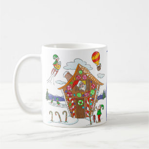 Santa in Gingerbread House with Elves Colourful Coffee Mug