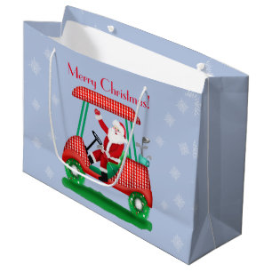Santa In Golf Cart Merry Christmas! Large Gift Bag