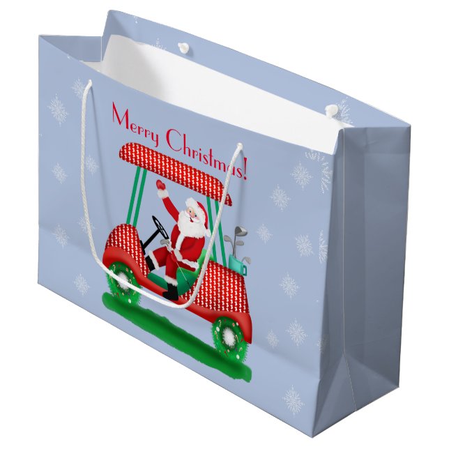 Santa In Golf Cart Merry Christmas! Large Gift Bag (Front Angled)
