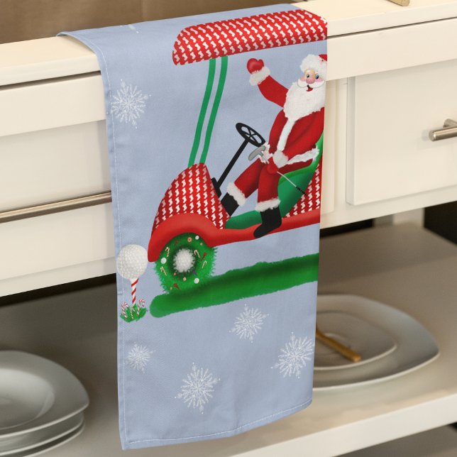 Santa In Golf Cart Merry Christmas Tea Towel (Creator Uploaded)