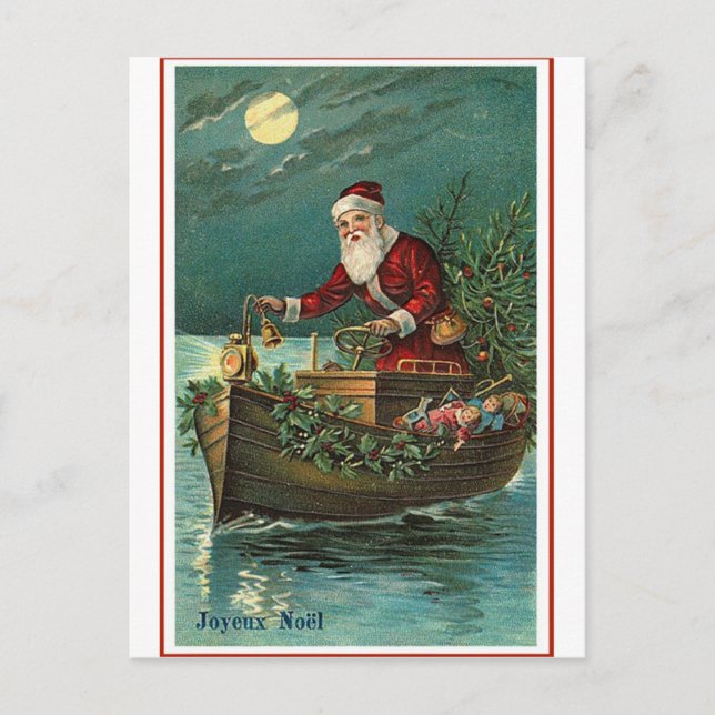 Santa in his Boat Holiday Postcard (Front)