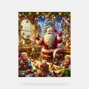 Santa in His Christmas Workshop With Toys Wall Acrylic Sign