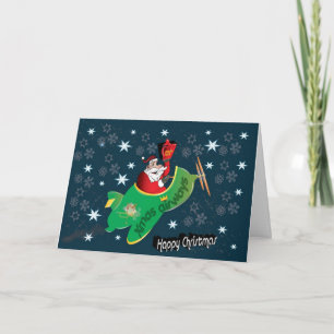 Santa in his magical aeroplane holiday card