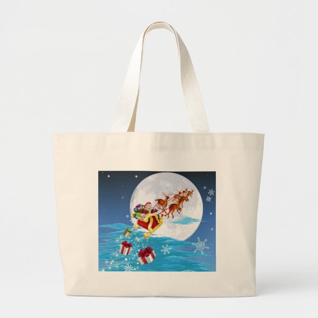 Santa in his sled large tote bag (Front)