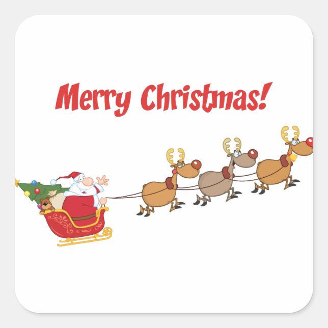 Santa in his Sleigh Square Sticker (Front)