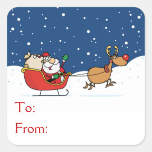 Santa In His Sleigh Square Sticker