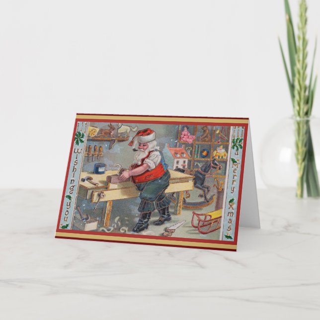 Santa in his Workshop, Merry Christmas, Card (Front)