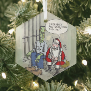 Santa In Jail hexagon glass ornament
