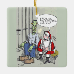 Santa In Jail square ceramic ornament