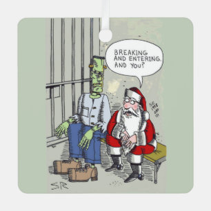 Santa In Jail square metal ornament