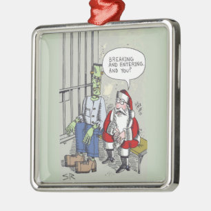 Santa In Jail square premium ornament