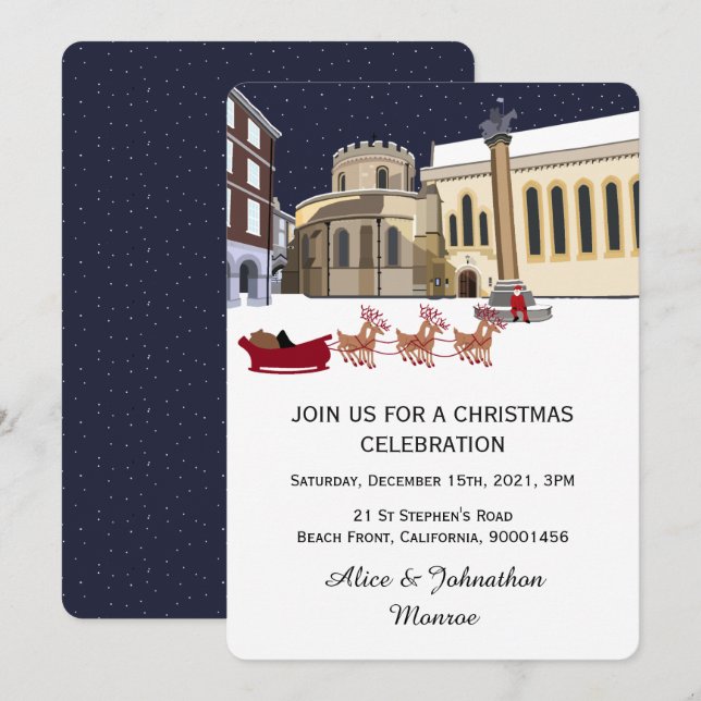 Santa In London Christmas Party Invitation (Front/Back)