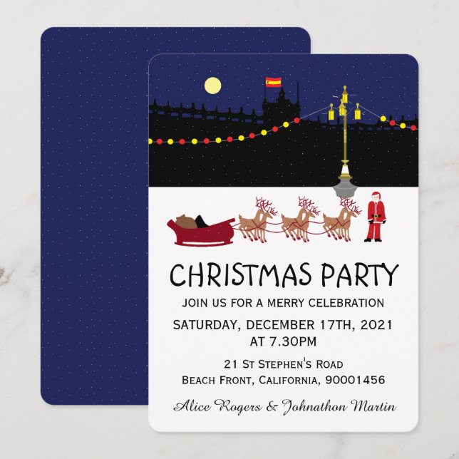 Santa In Madrid Christmas Party Invitation (Front/Back)