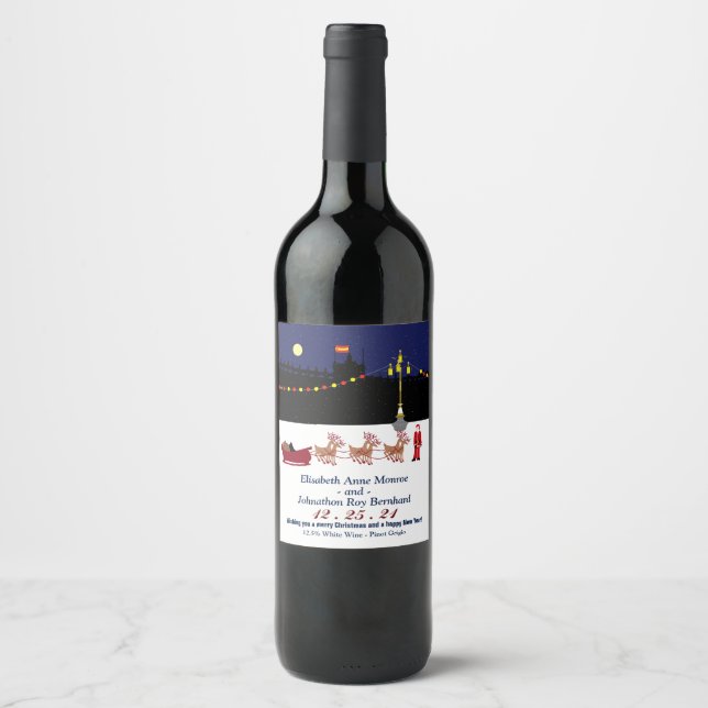 Santa In Madrid Christmas Wine Label (Front)
