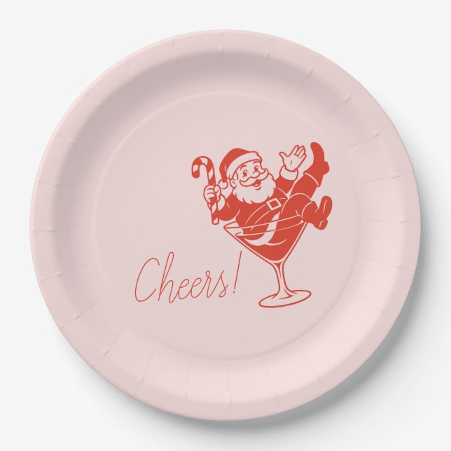 Santa in Martini Glass Paper Plates (Front)
