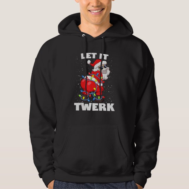 Santa In Mask Christmas Tree Lights Let It Twerk T Hoodie (Front)