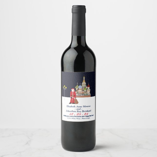 Santa In Moscow Christmas Wine Label (Front)