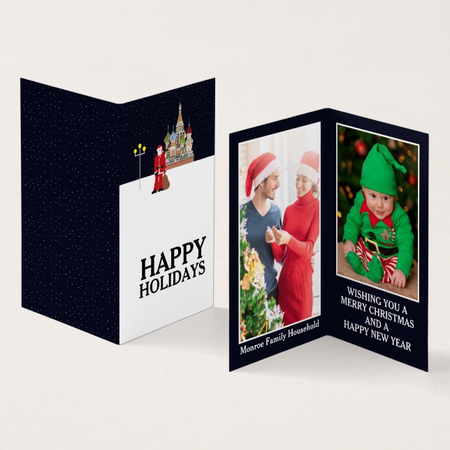 Santa In Moscow, Family Photo Christmas Card (Inside and Outside)