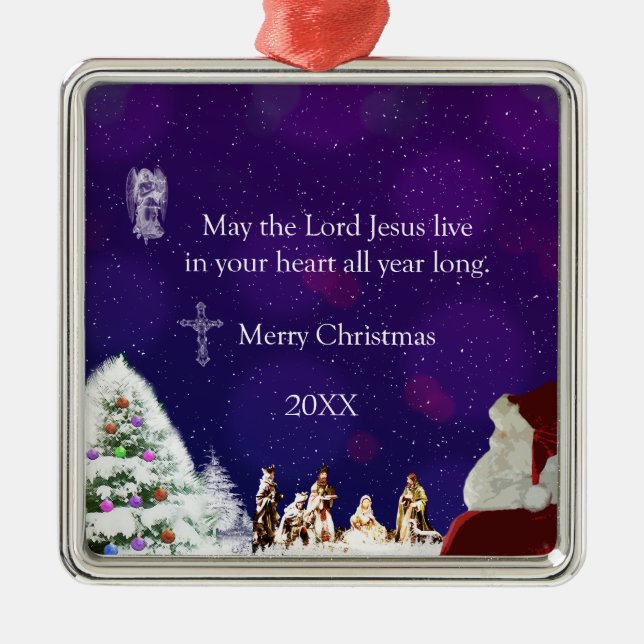 Santa in Nativity Metal Tree Decoration (Front)