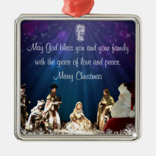 Santa in Nativity Metal Tree Decoration