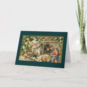 Santa IN NATIVITY SCENE Holiday Card