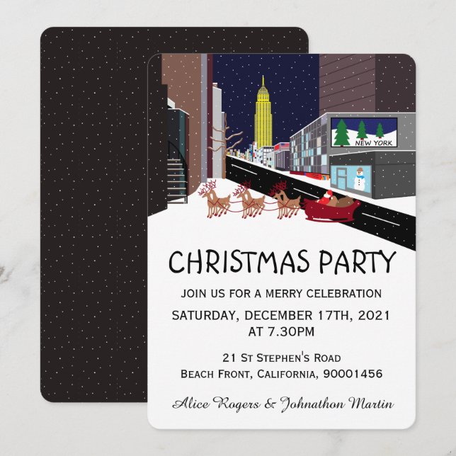 Santa In New York Christmas Party Invitation (Front/Back)