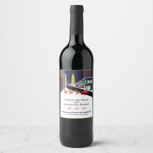 Santa In New York Christmas Wine Label