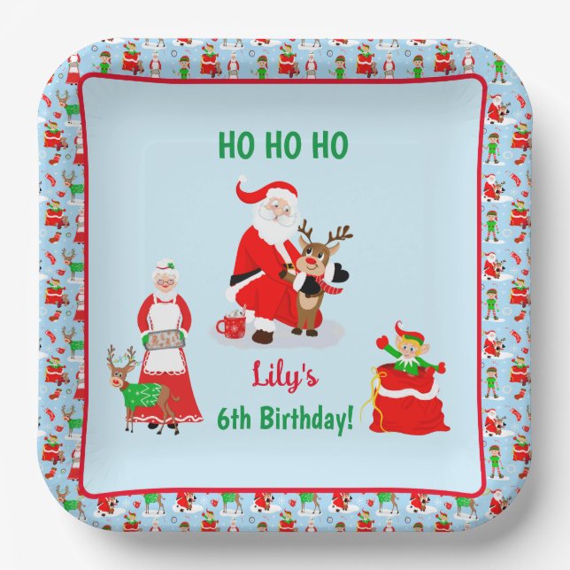 Santa In North Pole Birthday Paper Plate (Front)