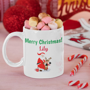 Santa In North Pole With Rudolph  Coffee Mug