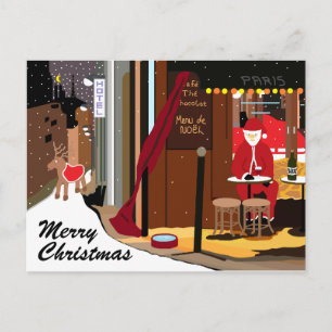 Santa In Paris Christmas Holiday Postcard