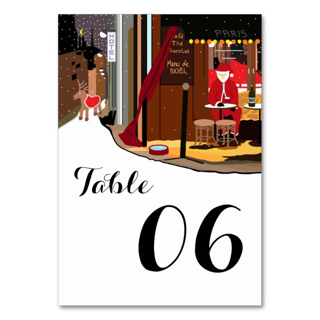 Santa In Paris Christmas Number Table Number (Front)