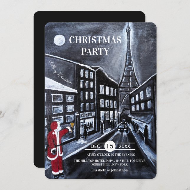 Santa in Paris Christmas Party Invitation (Front/Back)