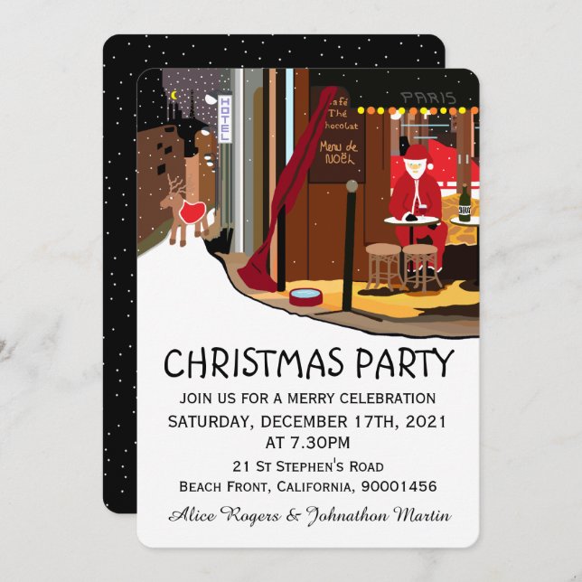 Santa In Paris Christmas Party Invitation (Front/Back)