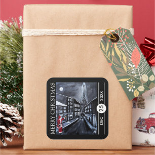 Santa in Paris Christmas Square Sticker