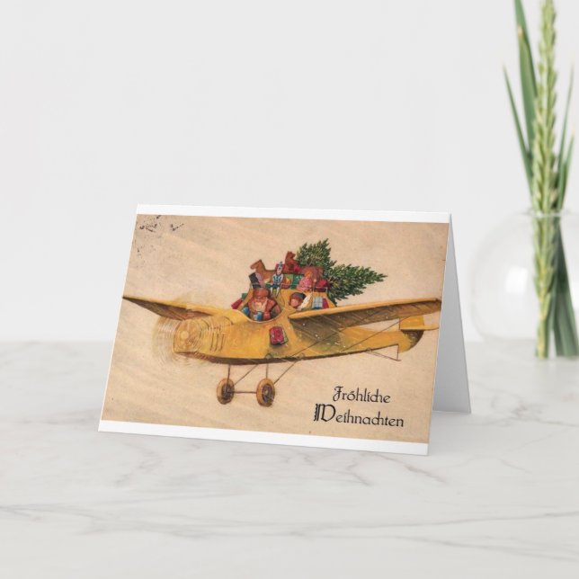 Santa in plane - toys - Germany 1900s #X009 Holiday Card (Front)
