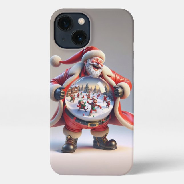  Santa in Red with Big Snow Globe, Christmas, Auth iPhone Case (Back)