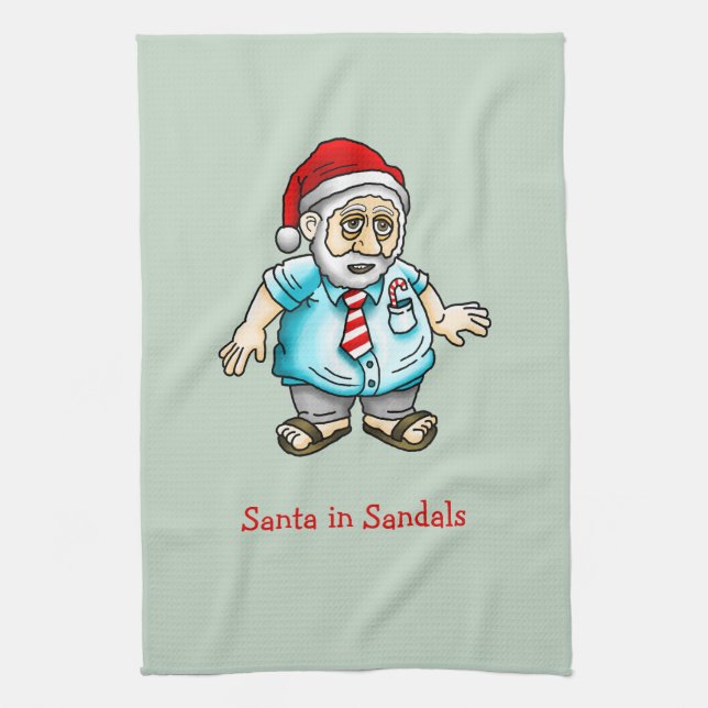 Santa in Sandals Tea Towel (Vertical)