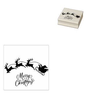 Santa in Sleigh Merry Christmas Stamp