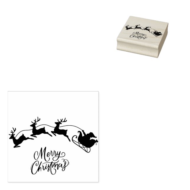 Santa in Sleigh Merry Christmas Stamp (Stamped)