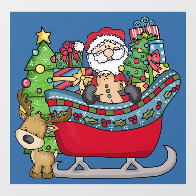 Santa in Sleigh Window Cling (Sheet)