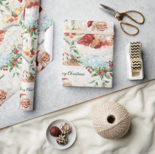 Santa in Spa Bathtub Christmas themed Wrapping Paper