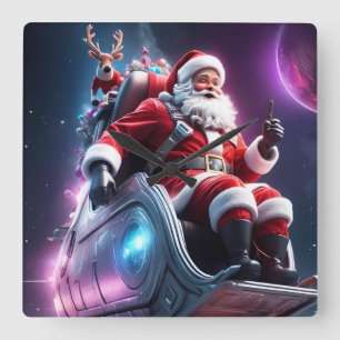 Santa in Space A Futuristic Christmas Odyssey Square Wall Clock