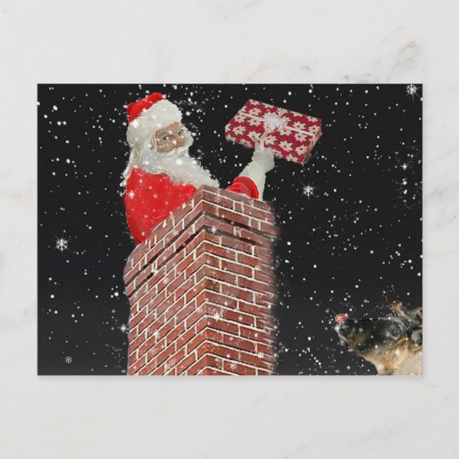 Santa in the chimney post card (Front)