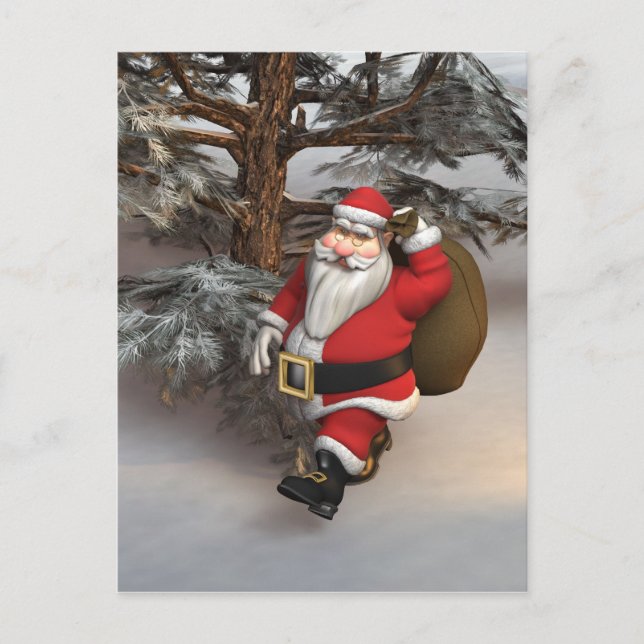 Santa in the Forest Holiday Postcard (Front)