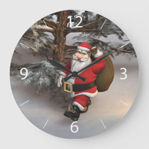 Santa in the Forest Large Clock