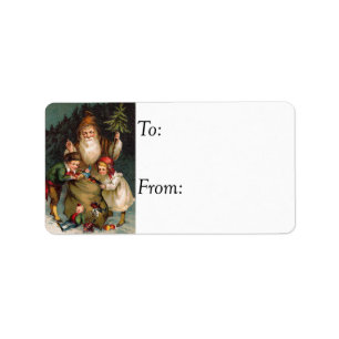 Santa in the Forest Vintage Gift Tag