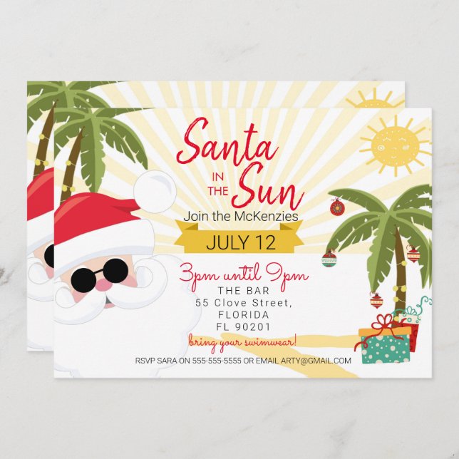 Santa in the sun summer party Australian Christmas Invitation (Front/Back)