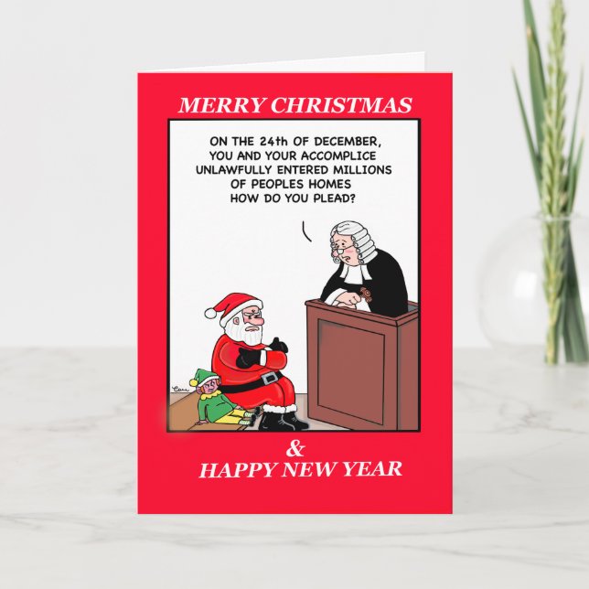 Santa in Trouble at Christmas Holiday Card (Front)