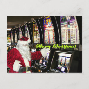 Santa in Vegas playing slots Christmas Postcard